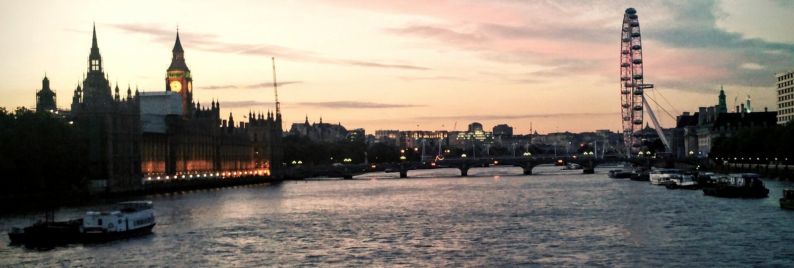 Dusk over the Thames looking east toward the City